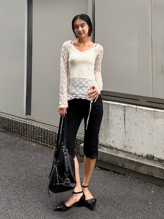 「WHO'S WHO gallery(フーズフーギャラリー)のレースガータートップス(Tシャツ/カットソー)」を使った、うらのことこさん(レディース・165cm)の夏コーディネート