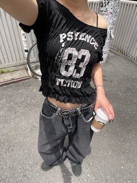 「WHO'S WHO gallery（フーズフーギャラリー）のスタッズベルト（ベルト）」を使った、うらのことこさん（レディース・165cm）の夏コーディネート