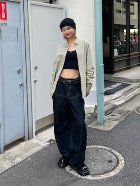 「WHO'S WHO gallery（フーズフーギャラリー）のスタッズベルト（ベルト）」を使った、うらのことこさん（レディース・165cm）の夏コーディネート