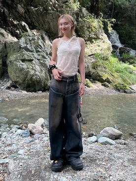 「アイテム（シュシュ）」を使った、うらのことこさん（レディース・165cm）の夏コーディネート