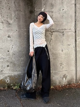 「WHO'S WHO gallery（フーズフーギャラリー）のレースガータートップス（Tシャツ/カットソー、ホワイト系）」を使った、うらのことこさん（レディース・165cm）の春コーディネート