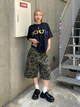 「迷彩パンツ」｜うらのことこさん（レディース・165cm）の夏コーディネート