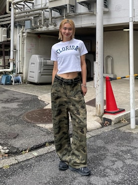 「アイテム（スウェットパンツ、グリーン系）」を使った、うらのことこさん（レディース・165cm）の夏コーディネート