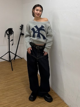 「WHO'S WHO gallery（フーズフーギャラリー）のスタッズベルト（ベルト）」を使った、うらのことこさん（レディース・165cm）の秋コーディネート