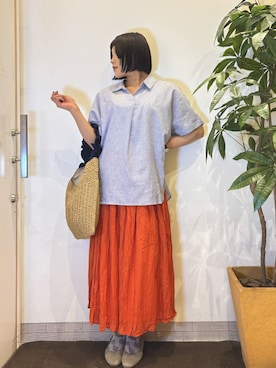 「アイテム（トートバッグ）」を使った、TOKOTOKOさん（レディース・156cm）の夏コーディネート
