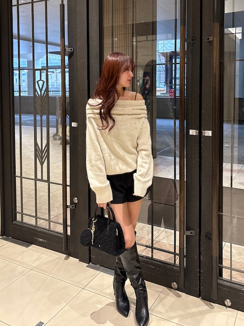 キャナルジーン アンゴラオフショルニット PAL GROUP OUTLET｜【Chico】ビジュー付きアンゴラオフショルニット