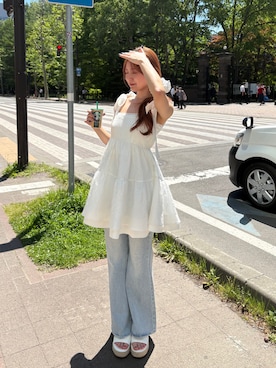 「Chico（チコ）のアイテム（デニムパンツ）」を使った、shizukuchさん（レディース・163cm）の夏コーディネート