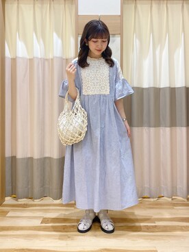 「Samansa Mos2（サマンサ モスモス）のモチーフレースワンピース（ワンピース）」を使った、ナカガワさん（レディース・155cm）の春コーディネート