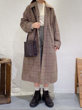 「ehka sopo（エヘカソポ）のアイテム（ステンカラーコート）」を使った、ナカガワさん（レディース・156cm）の冬コーディネート