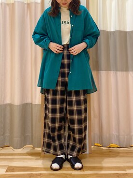 「Samansa Mos2（サマンサ モスモス）のビックシルエットバンドカラーシャツ（シャツ/ブラウス）」を使った、ナカガワさん（レディース・155cm）の春コーディネート