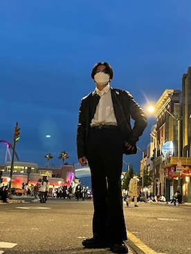 「ユニバ」｜「アイテム（ライダースジャケット）」を使った、daiki.02さん（メンズ・166cm）の秋コーディネート
