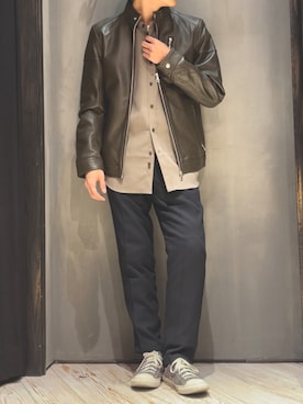 「RATTLE TRAP（ラトルトラップ）のアイテム（ライダースジャケット）」を使った、隼さん（メンズ・160cm）の秋コーディネート