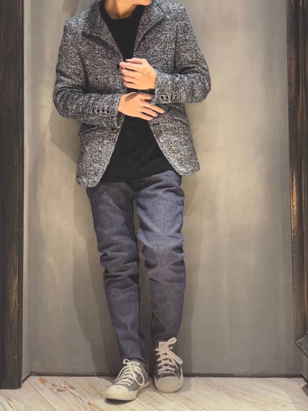 「秋のコーデ、大人カジュアル、シンプルスタイル、お洒落さんとつながりたい、今日のコーデ、秋服、低身長コーデ、いいね、save、フォローお願いします🤑、ジャケット、きれいめカジュアル」｜「UNION STATIONの【フリース】プリントスタンドカラージャケット（その他アウター、その他）」を使った、隼さん（メンズ・160cm）の秋コーディネートの1枚目の写真