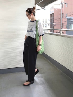 「エコバッグ」｜「アイテム（アナログ腕時計）」を使った、teeemoeさん（レディース・157cm）の夏コーディネート