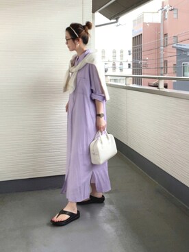 「トングサンダル」｜「アイテム（シャツワンピース）」を使った、teeemoeさん（レディース・157cm）の夏コーディネート
