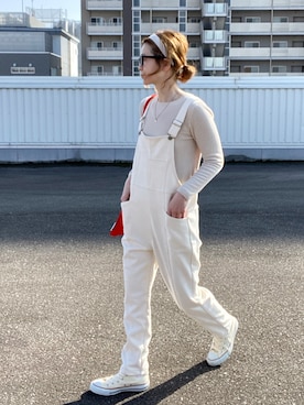 「アイテム（エコバッグ/サブバッグ、レッド系）」を使った、teeemoeさん（レディース・157cm）の春コーディネート