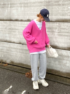 「アイテム（カーディガン/ボレロ、ピンク系）」を使った、teeemoeさん（レディース・157cm）の春コーディネート