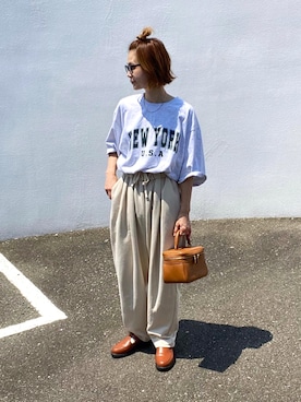 「スウェットギャザーパンツ」｜teeemoeさん（レディース・157cm）の夏コーディネート