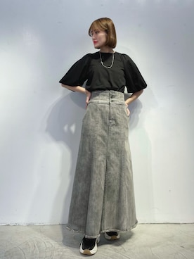 「アイテム（デニムスカート、グレー系）」を使った、kyoko.hさん（レディース・160cm）の夏コーディネート