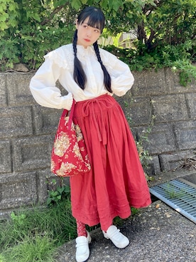 「アイテム（スカート、レッド系）」を使った、木鳩（こばと）さん（レディース・162cm）の夏コーディネート