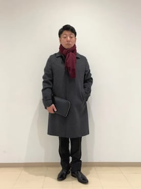 「アイテム（クラッチバッグ）」を使った、柴田さん（メンズ・163cm）の冬コーディネート