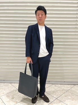 「アイテム（トートバッグ）」を使った、柴田さん（メンズ・163cm）の夏コーディネート