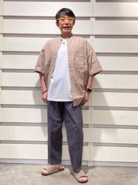「USAコットン」｜「アイテム（サンダル）」を使った、よしおさんさん（メンズ・162cm）の夏コーディネート