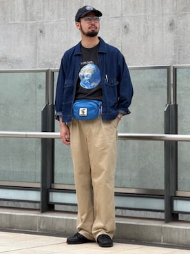 「SCREEN STARS（スクリーンスターズ）の【別注】SCREEN STARS / Print T-shirts（Tシャツ/カットソー、グレー系）」を使った、BEAMS PLUSさん（メンズ・175cm）の夏コーディネート