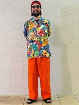 「アイテム（パンツ、オレンジ系）」を使った、BEAMS PLUSさん（メンズ・170cm）の夏コーディネート