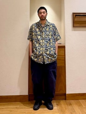 「BEAMS PLUS（ビームスプラス）のOpen Collar Block Print ①（シャツ/ブラウス、ブルー系）」を使った、BEAMS PLUSさん（メンズ・175cm）の夏コーディネート