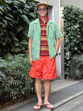 「アイテム（パンツ、オレンジ系）」を使った、BEAMS PLUSさん（メンズ・170cm）の夏コーディネート