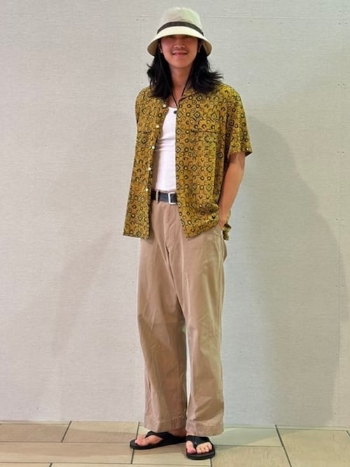 BEAMS PLUS ブロックプリント オープンカラーシャツ BEAMS PLUS（ビームス プラス）Open Collar Block Print（シャツ