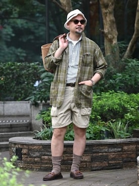 「ハーフパンツ」｜「アイテム（その他アウター）」を使った、BEAMS PLUSさん（メンズ・183cm）の夏コーディネート