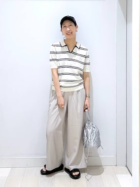「GLOBAL WORK（グローバルワーク）のキルティング巾着バッグ/577384（ハンドバッグ、シルバー系）」を使った、rellraさん（レディース・159cm）の春コーディネート