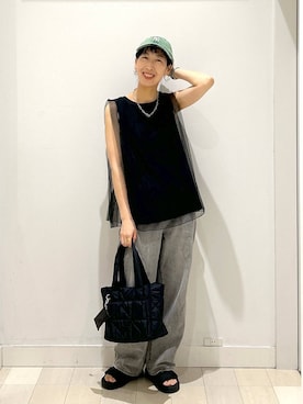 「GLOBAL WORK（グローバルワーク）のGOODデニムバギーパンツ/118365（デニムパンツ）」を使った、rellraさん（レディース・159cm・30代）の夏コーディネート