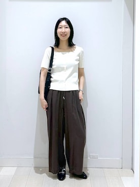 「GLOBAL WORK（グローバルワーク）のサイズ拡大/らくっション撥水2WAYローファー/131468（ローファー、ブラック系）」を使った、rellraさん（レディース・159cm）の春コーディネート