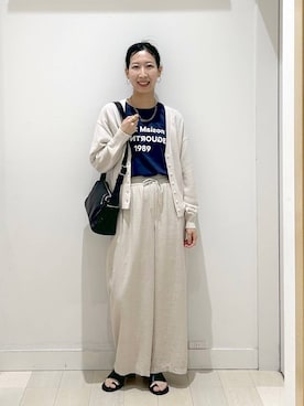 「GLOBAL WORK（グローバルワーク）のフレンチリネンワイドパンツ/600996（その他パンツ、ホワイト系）」を使った、rellraさん（レディース・159cm）の春コーディネート