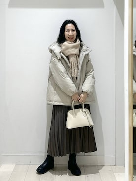 「GLOBAL WORK（グローバルワーク）のエアリュクスダウンフードブルゾン/495695（ダウンジャケット/コート）」を使った、rellraさん（レディース・159cm）の冬コーディネート