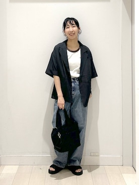 「GLOBAL WORK（グローバルワーク）のGOODデニムバギーパンツ/118365（デニムパンツ）」を使った、rellraさん（レディース・159cm・30代）の夏コーディネート