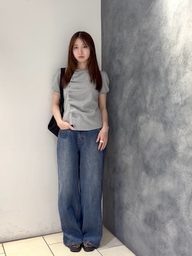 「KBF（ケイビーエフ）のアシメトリーデザインカットソー（Tシャツ/カットソー、グレー系）」を使った、なごみそさん（レディース・160cm）の夏コーディネート