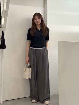 「KBF（ケイビーエフ）のレイヤードライクニットシャツ（ニット/セーター、ブラック系）」を使った、なごみそさん（レディース・160cm）の夏コーディネート