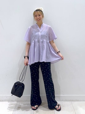 「GLOBAL WORK（グローバルワーク）のフラワー刺繍シュシュ/581086（シュシュ、ホワイト系）」を使った、Miyaさん（レディース・152cm）の夏コーディネート