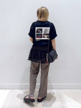 「GLOBAL WORK（グローバルワーク）のウツクシルエットDRYイージーパンツ/636550（その他パンツ、ブラウン系）」を使った、Miyaさん（レディース・152cm）の春コーディネート
