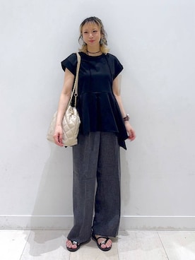 「GLOBAL WORK（グローバルワーク）のスッキリイージーパンツ/629832（その他パンツ、グレー系）」を使った、Miyaさん（レディース・152cm）の夏コーディネート