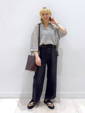 「GLOBAL WORK（グローバルワーク）のメッシュラメポロニット半袖/587686（ニット/セーター）」を使った、Miyaさん（レディース・152cm）の夏コーディネート