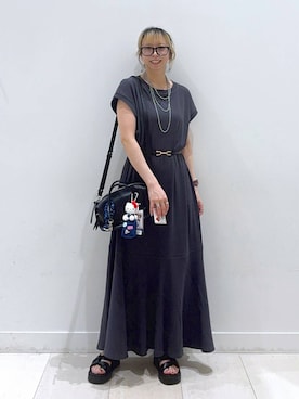 「GLOBAL WORK（グローバルワーク）のリバーシブルビットベルト/250477（ベルト、ブラック系）」を使った、Miyaさん（レディース・152cm）の夏コーディネート