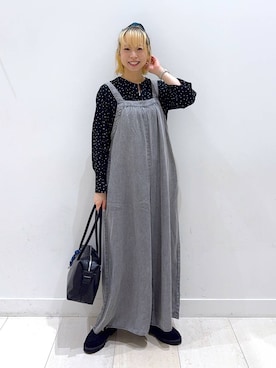 「ローファー」｜「アイテム（オールインワン・サロペット）」を使った、Miyaさん（レディース・152cm）の秋コーディネート