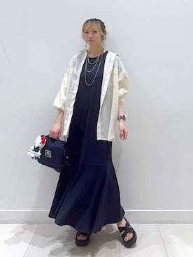 「GLOBAL WORK（グローバルワーク）のフラワー刺繍シュシュ/581086（シュシュ、ホワイト系）」を使った、Miyaさん（レディース・152cm）の夏コーディネート