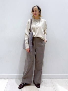 「アイテム（トートバッグ、パープル系）」を使った、Miyaさん（レディース・152cm）の秋コーディネート