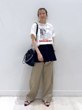 「GLOBAL WORK（グローバルワーク）のヘビロッTEEプリント半袖/636798（Tシャツ/カットソー、ホワイト系）」を使った、Miyaさん（レディース・152cm）の夏コーディネート